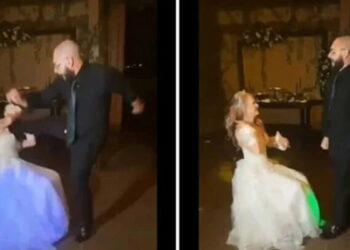 في حفل زفافهما.. عريس يركل عروسه على وجهها