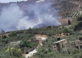 مستوطنون يشعلون النيران في أراضي المواطنين جنوب نابلس ويعتدون على أصحابها