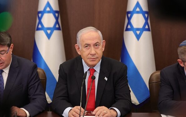 Israeli Prime Minister Benjamin Netanyahu attends the weekly cabinet meeting at his office in Jerusalem on September 27, 2023. (Photo by ABIR SULTAN / POOL / AFP) (Photo by ABIR SULTAN/POOL/AFP via Getty Images)